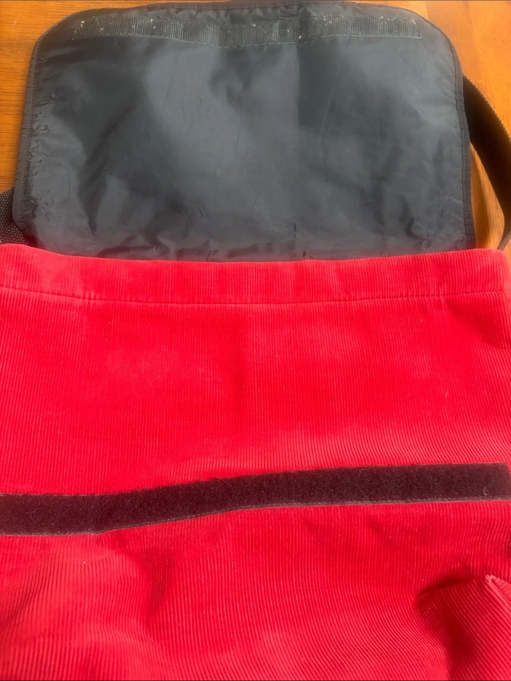 kate spade Red Corduroy Messenger Bag with Black Trim